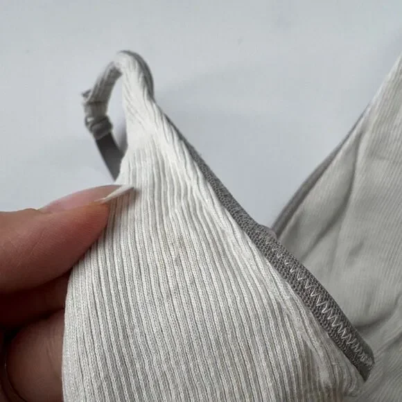 Skims Cotton Plunge V Ribbed Triangle Gray Bra Bralette Size Small - Picture 2 of 7